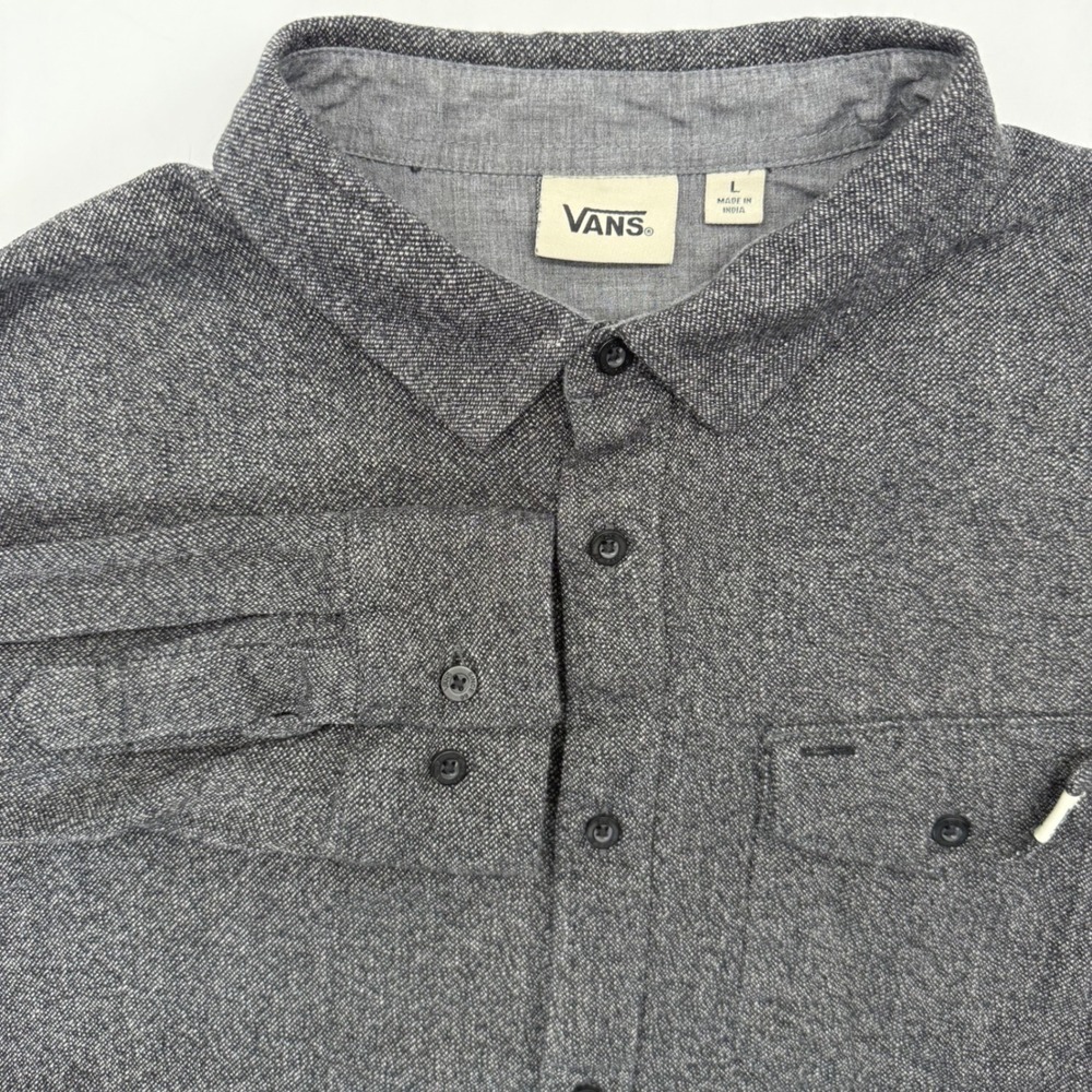 Vans Button Down Shirt Mens Large Grey Salt and Pepper Long Sleeve Cotton Skater